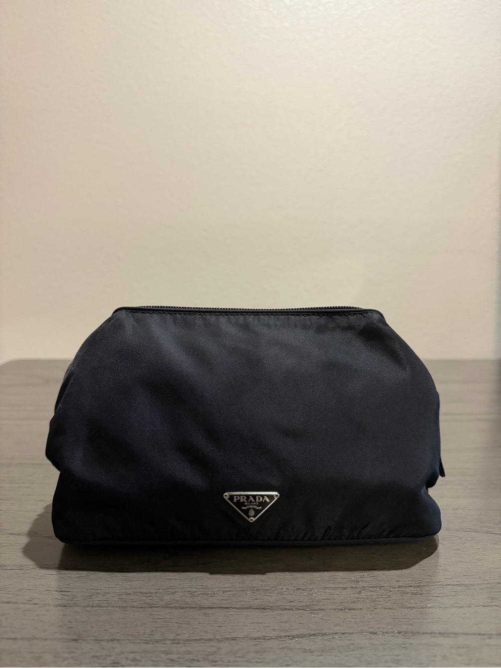 Prada Black Nylon Logo Triangle Cosmetic Pouch